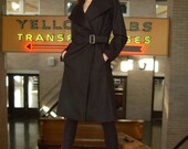 Black cashmere and wool coat, women's coat, tailored fit wrap coat, sizes 4 or 6 US