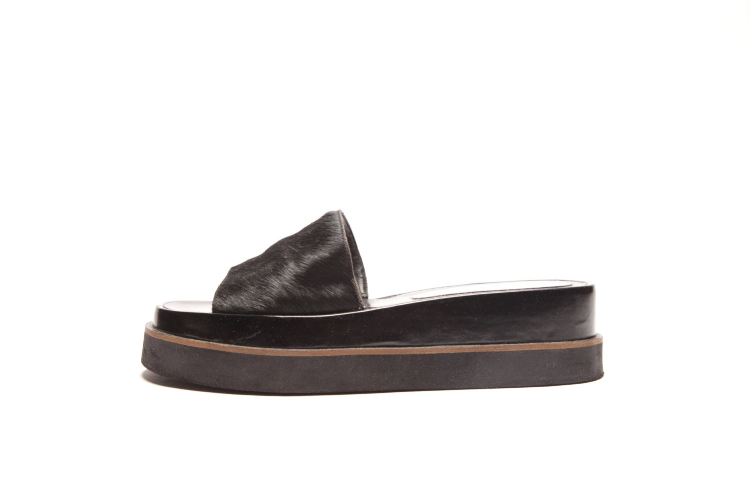 VTG Minimal Calf Hair Platform Sandals 9