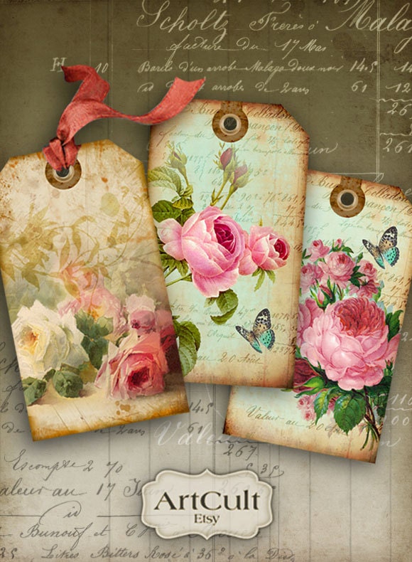SHABBY CHIC GIFT Tags No1 - Digital Collage Sheet Printable Download Images Vintage Paper Scrapbook Jewelry Holders