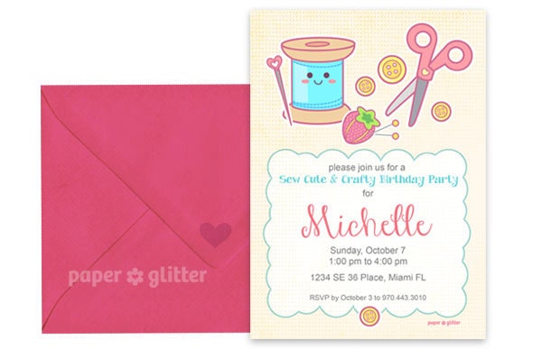 Sewing Craft Party Invitation for Birthday or Shower party or Thank You Card Printable PDF or JPG