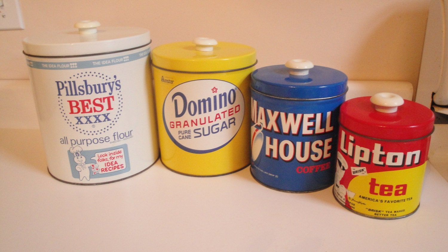 vintage tin domino canisters maxwell house lipton pillsbury remarcable cable stripper