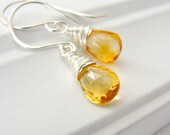 Citrine Dangle Earrings in Sterling Silver, Wire Wrapped Gemstone Briolette, November Birthstone Jewelry