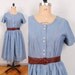 80s Chambray Shirtwaist Dress - Womens XL - Blue Cotton Full Skirt Short Sleeve Shirt Dress Frock Button Up 1980s Pleated Lightweight Summer