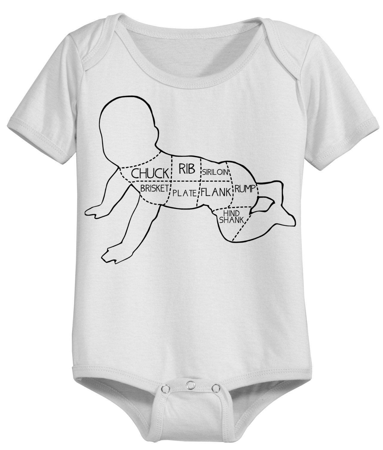 Funny baby onesie. Cuts of meat, baby style. one piece.