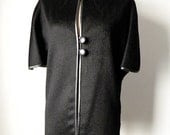 Authentic WALTER BASS 1950s Shawl Cover Jacket Genuine Leather Trimming Long Coat  Rudi Gernreich