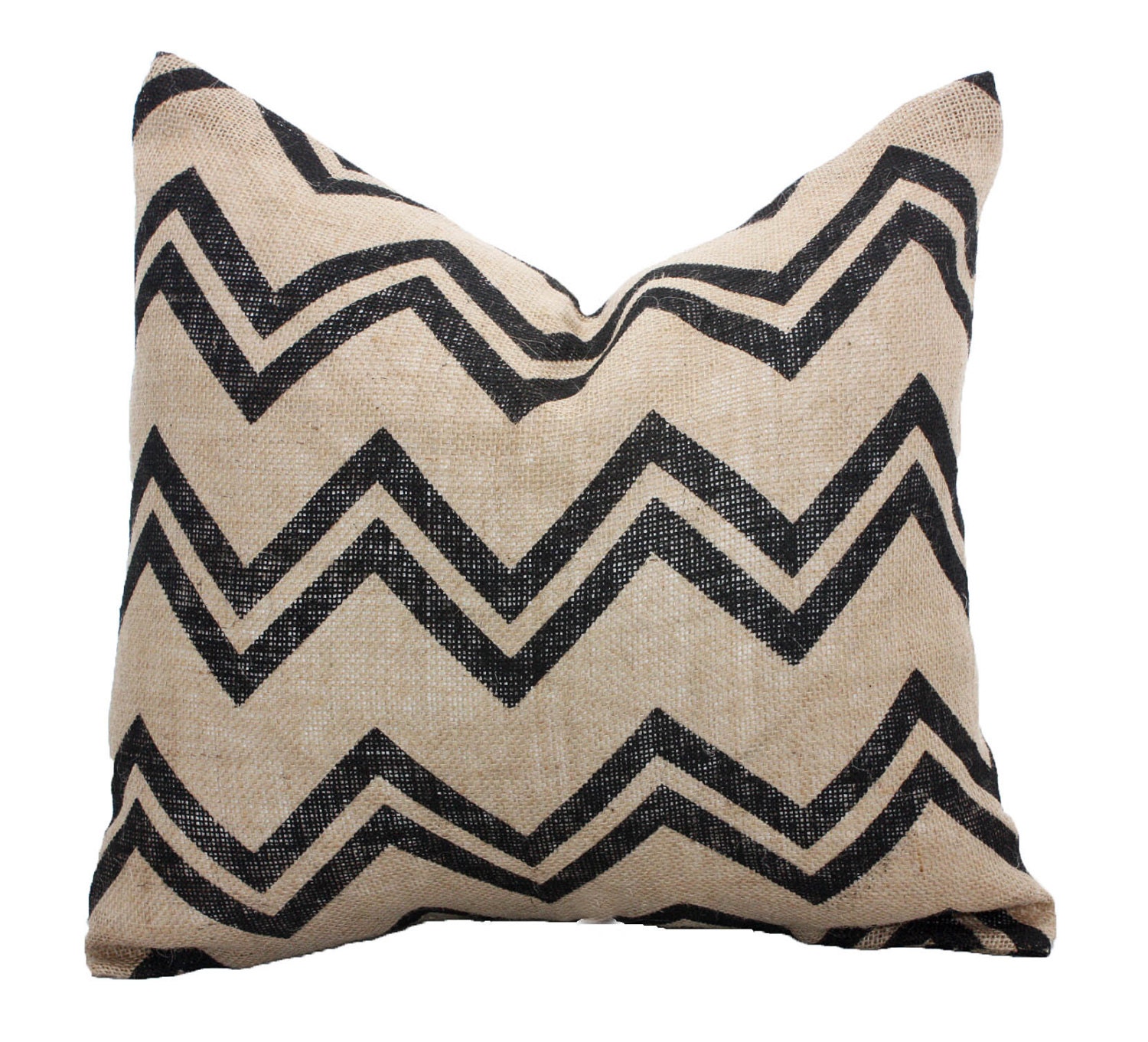 Free U.S. Shipping - Black and Natural Burlap Chevron Pillow Cover, Decorative Throw Pillow ONE 16x16 inch