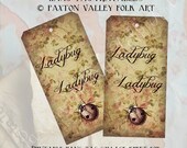 Digital Hang Tags Digital Collage Sheet Ladybug Ladybug Vintage Image Hang Tags For Scrapbooking Mixed Media Journaling Gift Tags PDF File