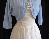 Vintage 50s Light Blue Beaded Sweater // 1950s Blue Bolero Cropped Sweater // Wedding Jacket