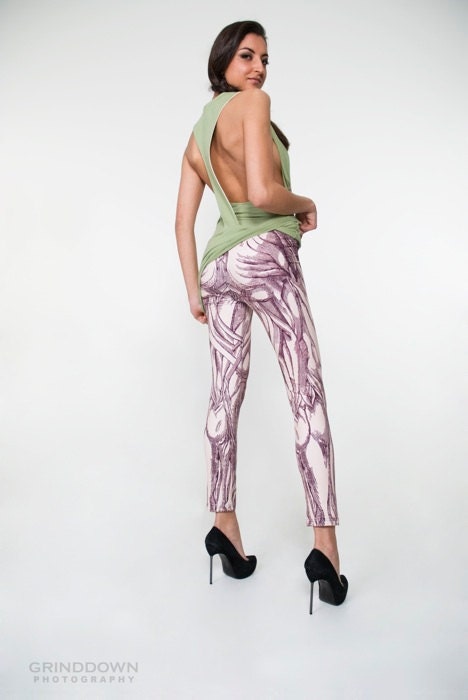 Anatomical Leggings - Hand Printed Vintage Medical Illustrations of Muscle Structure - Brown