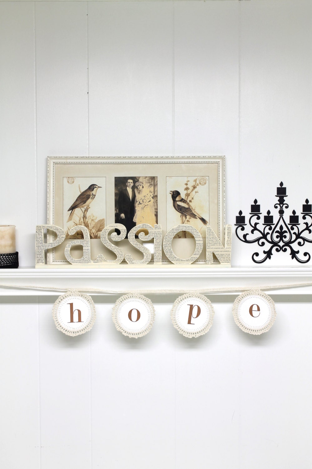 GARLAND HOPE Crochet Banner sepia font Home Decorating Wall Decor Shabby Chic