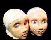 Bad Seed Kinder Baby Head ShaKer twins... handmade OOAK ceramic mini salt pepper spice shaker dolls