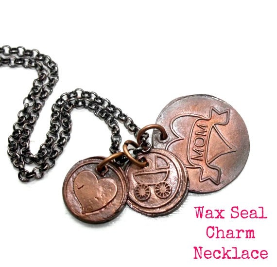 Wax Seal Charm Necklace Mom Baby Love Heart