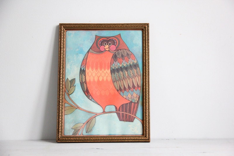 vintage whimsy folk owl print