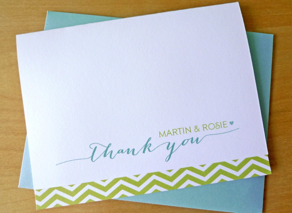 Modern Simple Chevron Personalized Wedding Thank You Stationery Set,  Engagment Thank You Notes, Couple Personalized Stationery