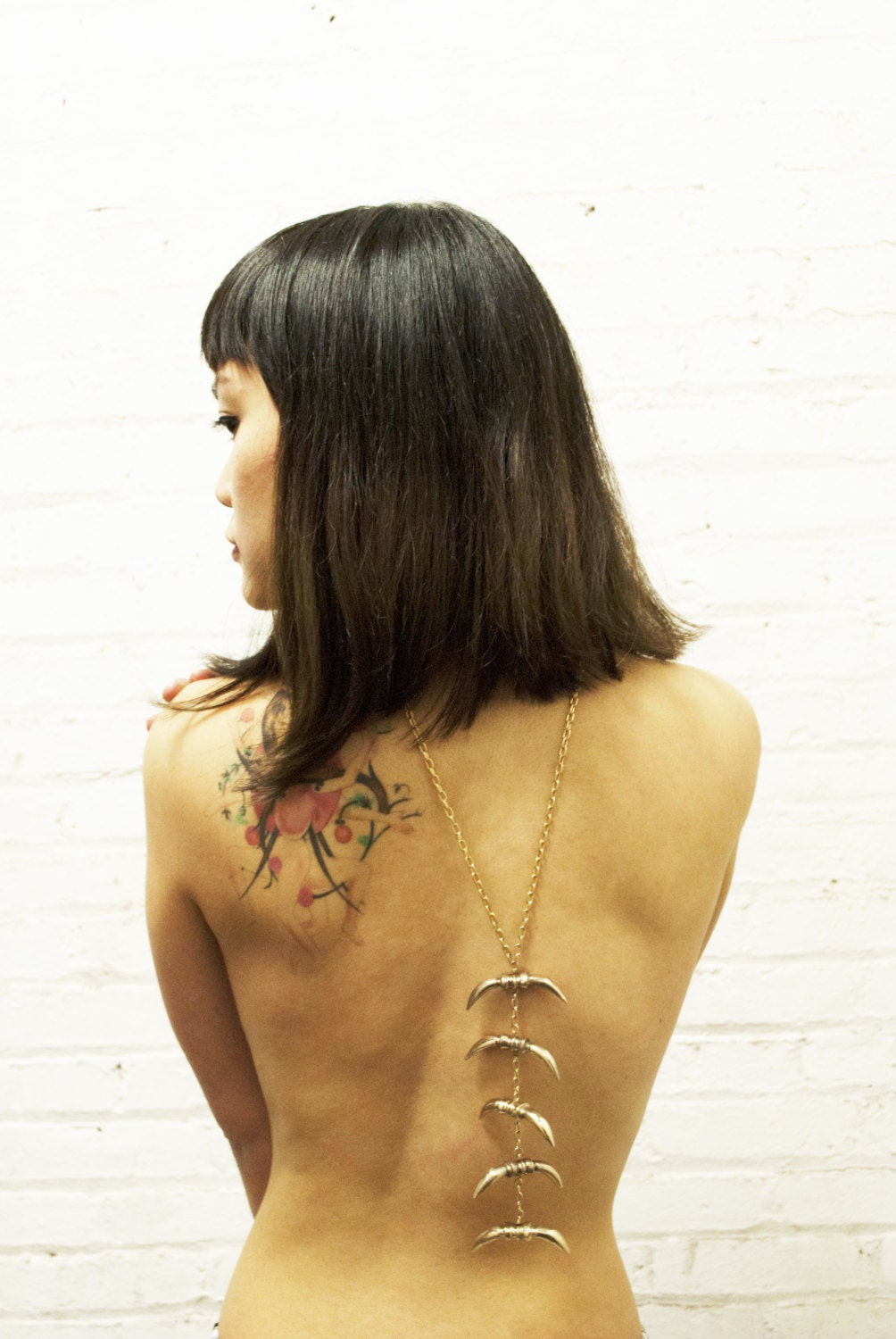 Brass Vertebrae Horn Pendant Necklace, Talon, Edgy , Esoteric -- The Vertebrae Necklace