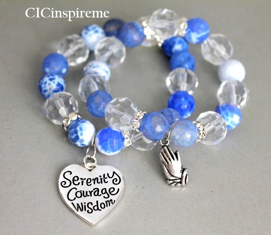 Serenity Prayer Handmade Charm Gemstone Bracelet set - Christian Religious Spiritual