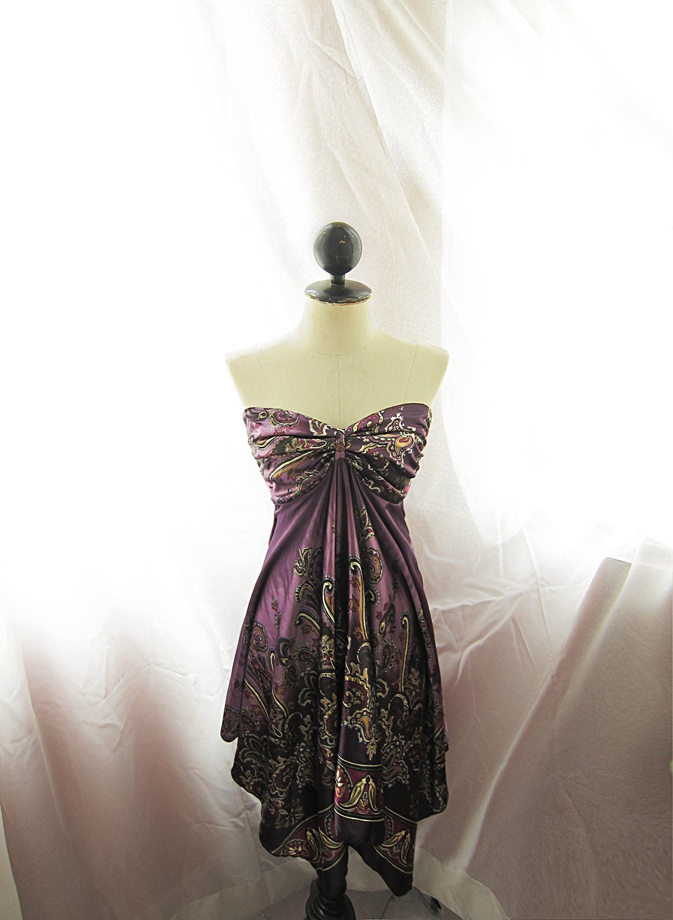 Summer Lavender Indie Purple Persian Paisley Gothic Sweetheart Bohemian Ancient Gypsy Grecian Greek Goddess Romantic Dipped Pixie Hem Dress