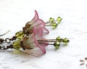 Lucite Flower Earrings Berry Purple Dangle Moss Green Spring Woodland Pixie Fairie Faerie Nature Inspired Jewellery