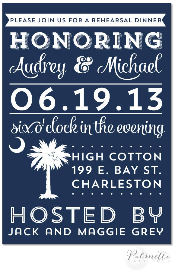 PRINTABLE - South Carolina Palmetto Moon Invitation, Engagement, Rehearsal Dinner, Birthday, Anniversary Party