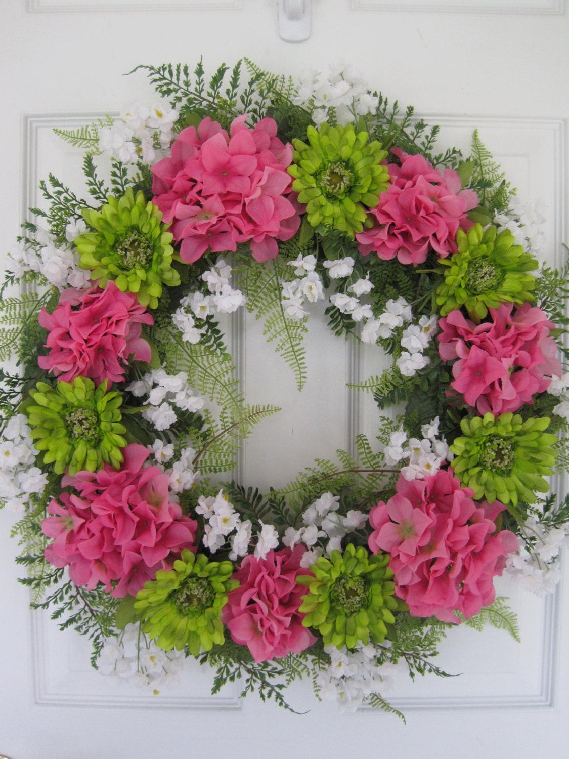 HYDRANGEA WREATH Spring Summer Pink/Lime/White Mothers Day Gift- Free Shipping