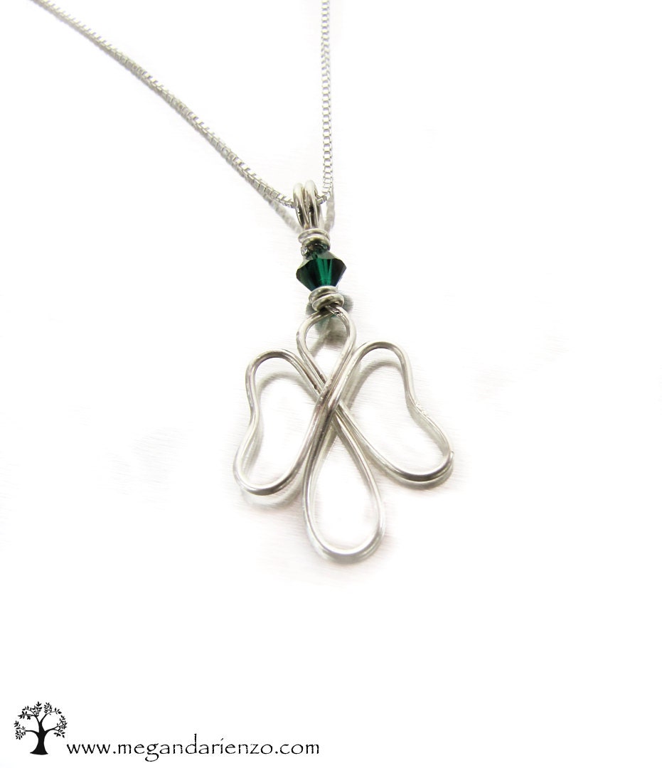 Silver Angel Necklace, May Birthstone Necklace, Emerald Green