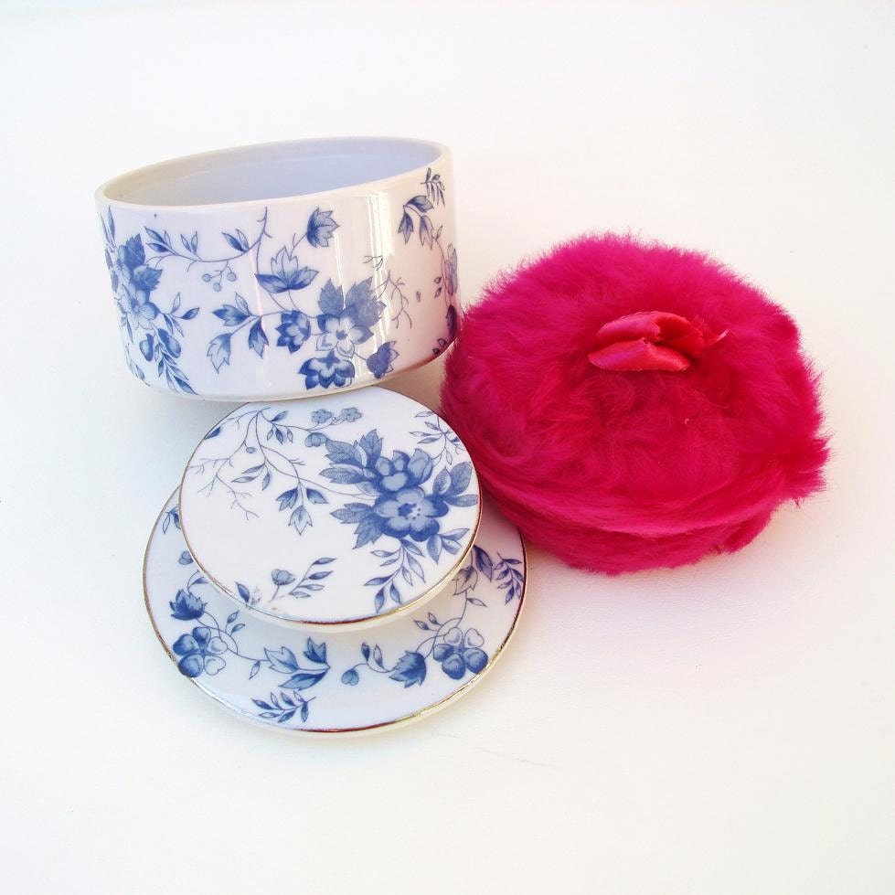 Vintage Powder Box IW Rice Porcelain Jar Blue White by WhimzyThyme