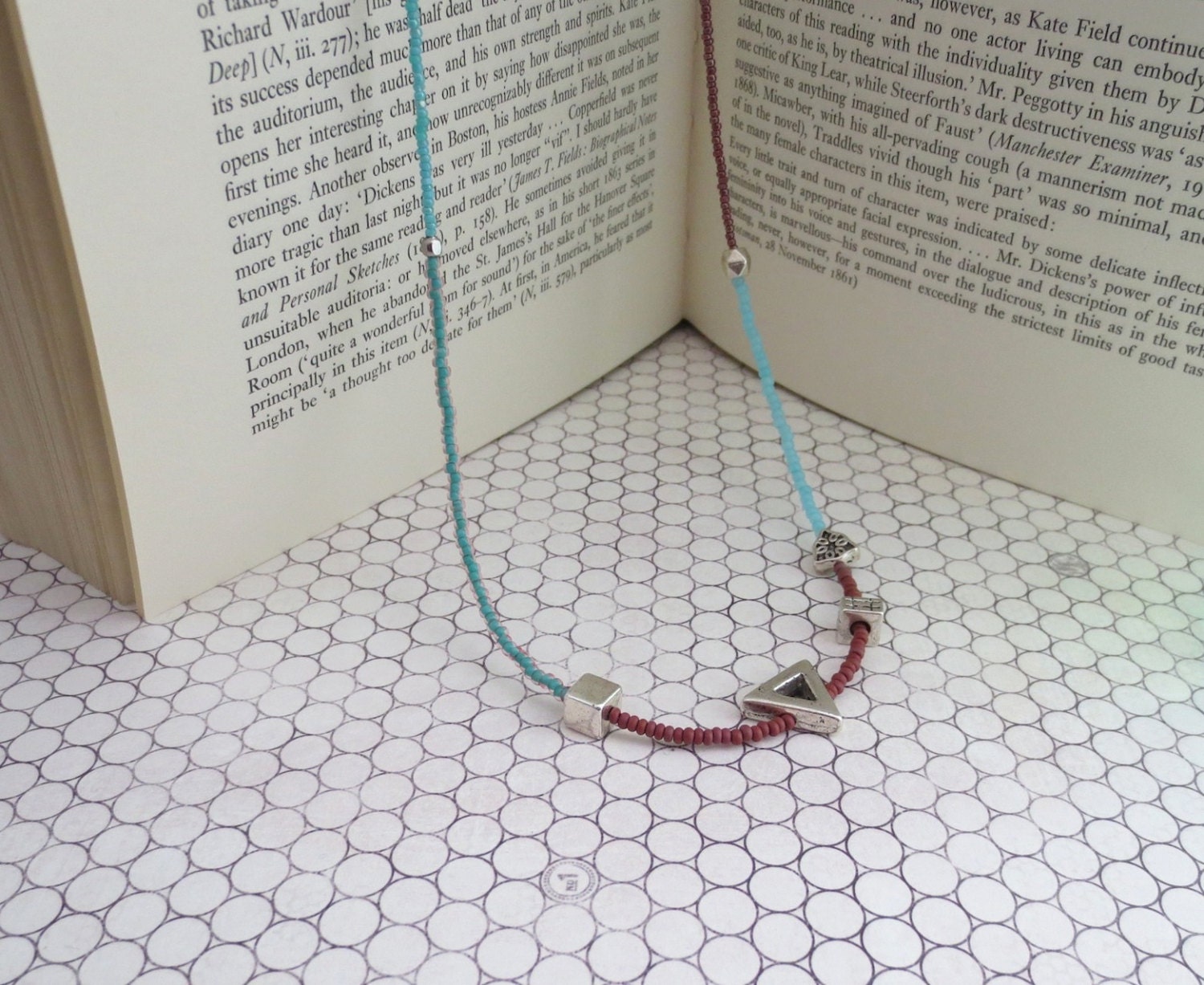 Piura - Long Color Block Miyuki Glass Seed Bead Geometric Necklace Aztec Necklace Turquoise Blue Magenta Purple Burgundy