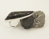 Silver Ring with Black  Psilomelane cab,  size 10 1/4, unique valentine gift, statement ring, ready to ship