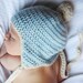 Baby Boy Pom Pom Hat for Newborn in Soft Blue Alpaca