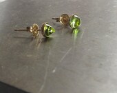 Peridot Bullet-Style Cabochon Stone gold filled stud earrings gold filled stud