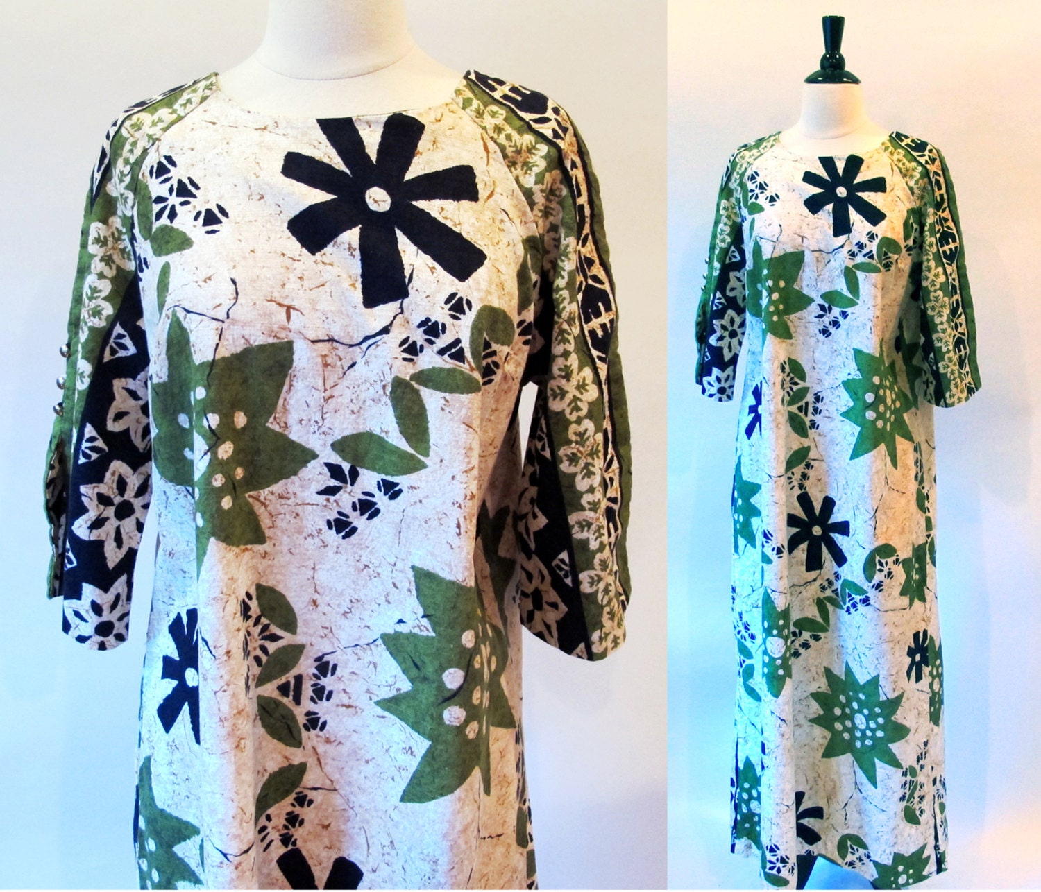 Hawaiian Beach Dress / 60s Long Maxi Dress / 1960s Loungewear