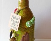Mixed Media Home Decor - Altered Glass Bottle -  The Woodland Wine - Magical Potion - OOAK