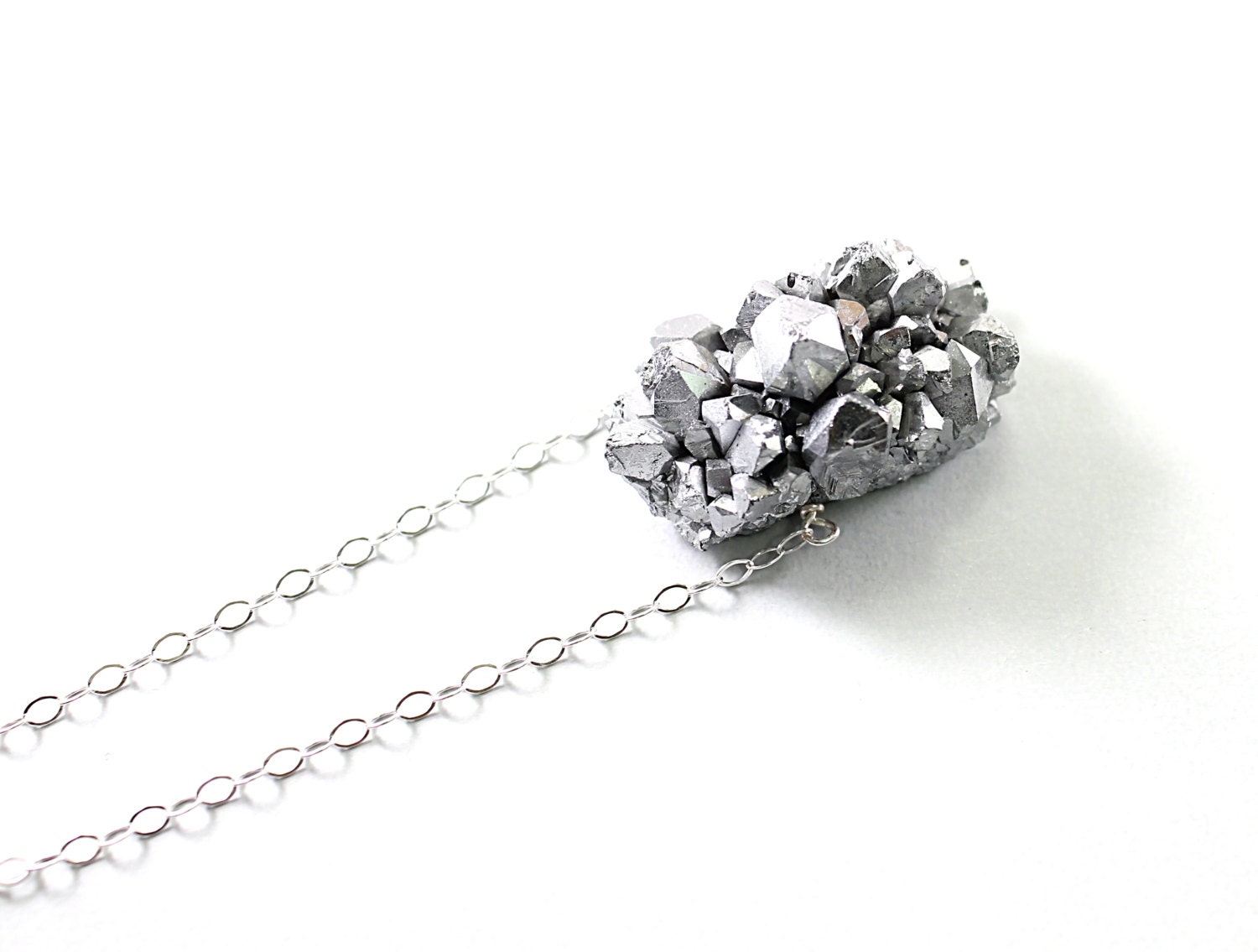 Silver necklace: amethyst druzy necklace titanium necklace drusy pendant, luxury jewelry sparkly gray
