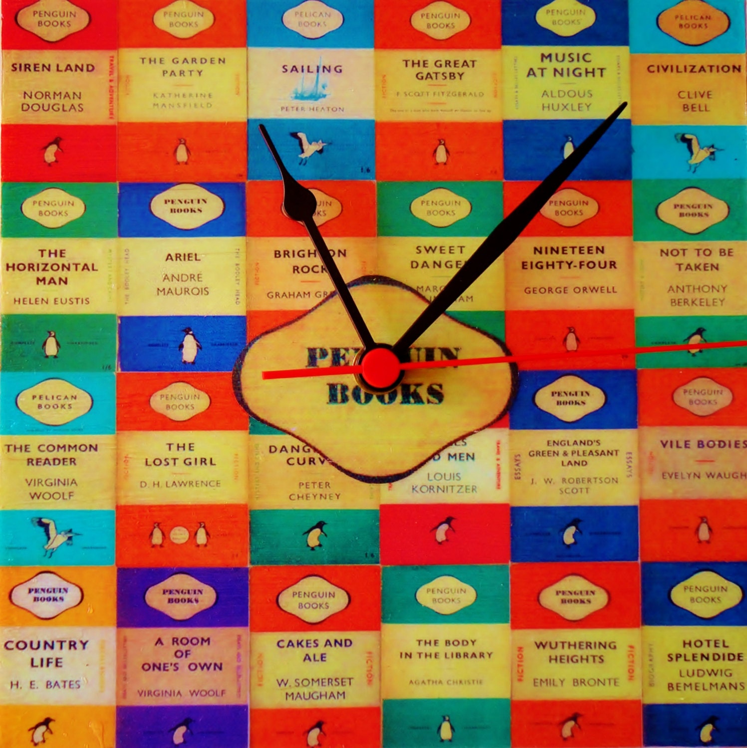 Classic Penguin Book Covers No1 30x30cm Square Clock - Handmade, Unique and Original