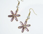 Summer Flower Earrings Peach Pink Rhinestone OOAK for her under 20