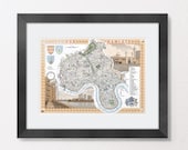 Tower Hamlets (London Borough) illustrated map print 13 x 19"