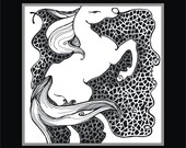 Black and white stylized horse drawing print animal line drawing