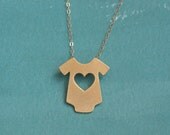 New Baby Necklace, Baby Shower Gift, Cute Baby Overalls with a heart Gold Necklace, New Mom Jewelry, It's a boy, It's a girl