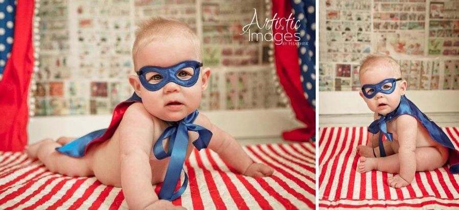 Reversible Superhero CAPE and MASK Outfit for 3-6-9-12 month Baby - Choose your Colors and Personalized Initial - Satin Photography Prop
