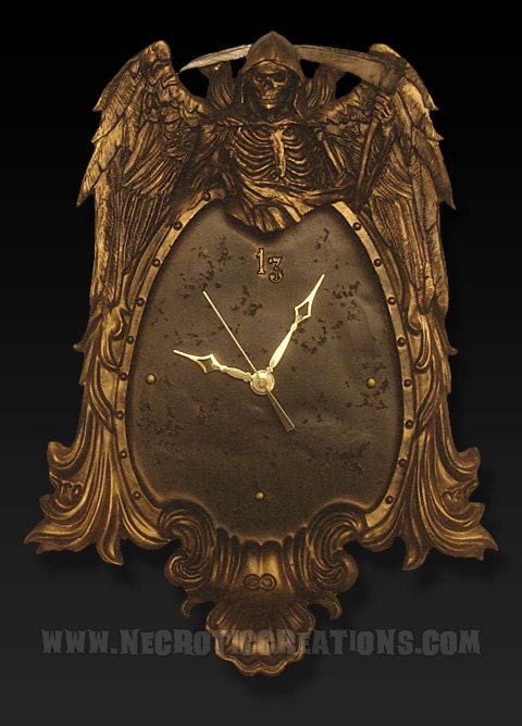 Grim Reaper wall hanging clock in gold