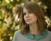 Mint Lace Collar, Crochet Collar, Peter Pan Collar, Green Blue Lacy Statement Necklace
