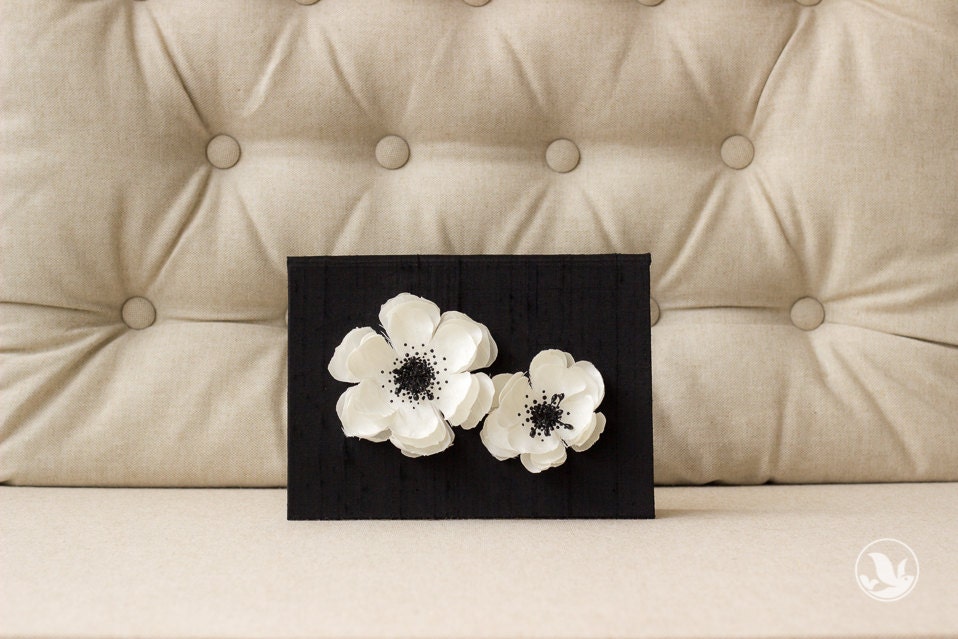 Silk Folio Keepsake and Invitation Set Deposit - Kaija - Black and White Floral Wedding Invitation