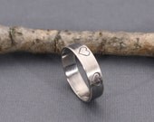 Wide Sterling Silver Band - Heart Stamped Ring - Oxidized Silver Band - Unisex - Size 8 1/2 is ready to ship - Made to Order in Your Size