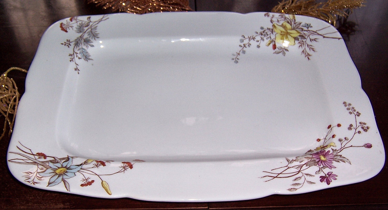 Large Vintage Serving Plate Bone China, Porcelain, Floral Design, Shabby Chic, Cottage Decor