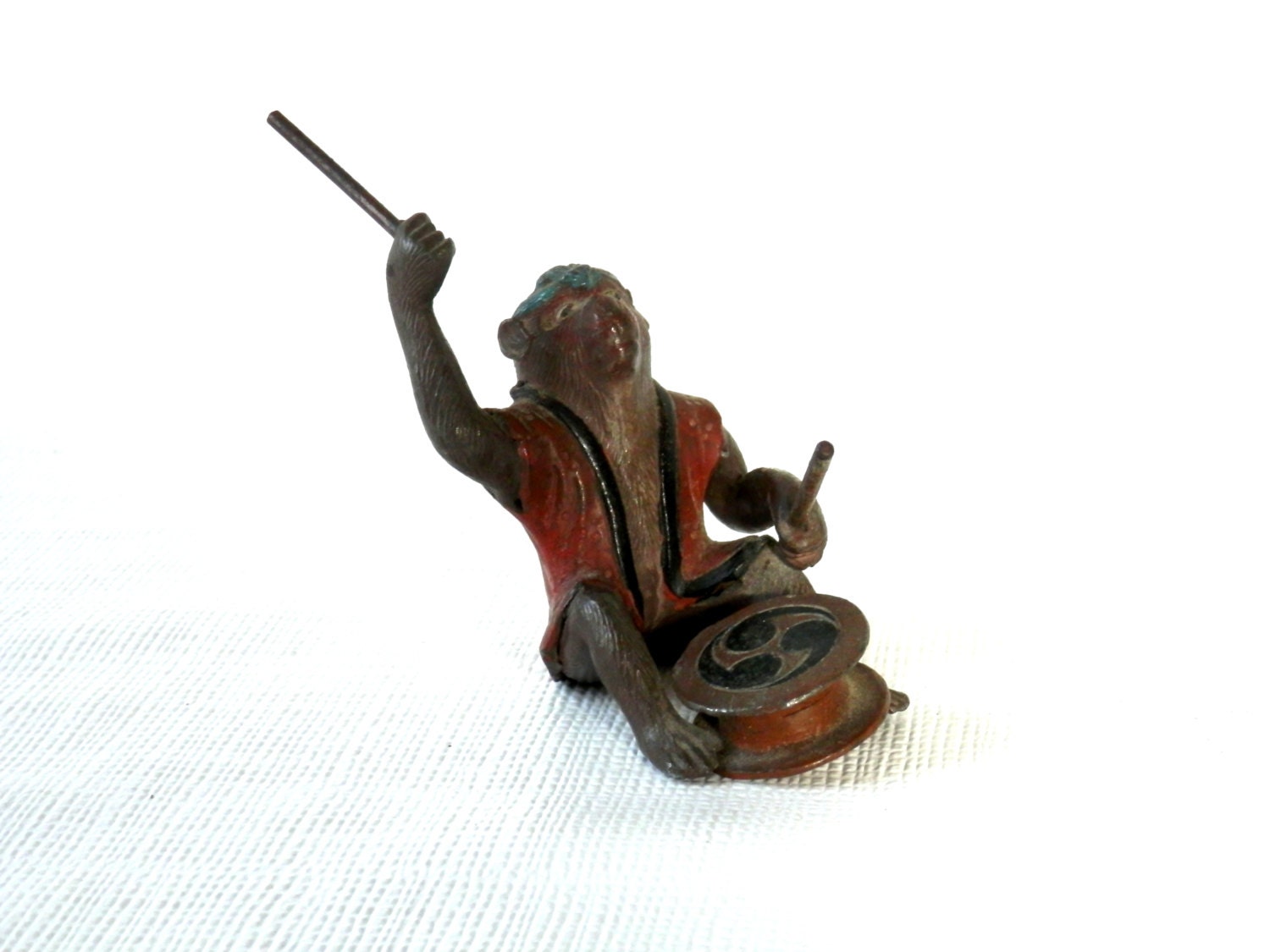 19th Century Japanese Bronze Money Drummer Figurine