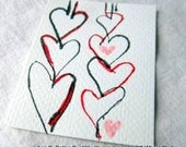 Valentines day card art drawing ink chain of hearts ACEO