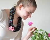 Infinity Scarf, Floral Cotton Fabric, Crochet Pink Flowers, Loop