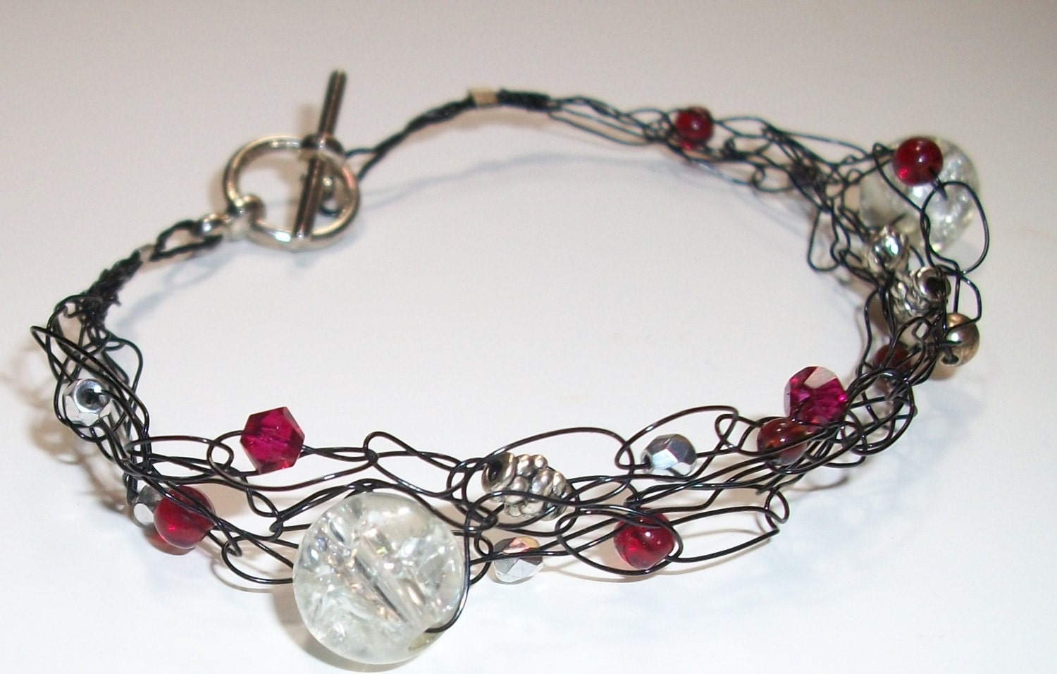 Wire crocheted beaded bracelet