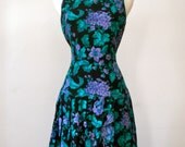 80s Floral Drop Waist Dress - M