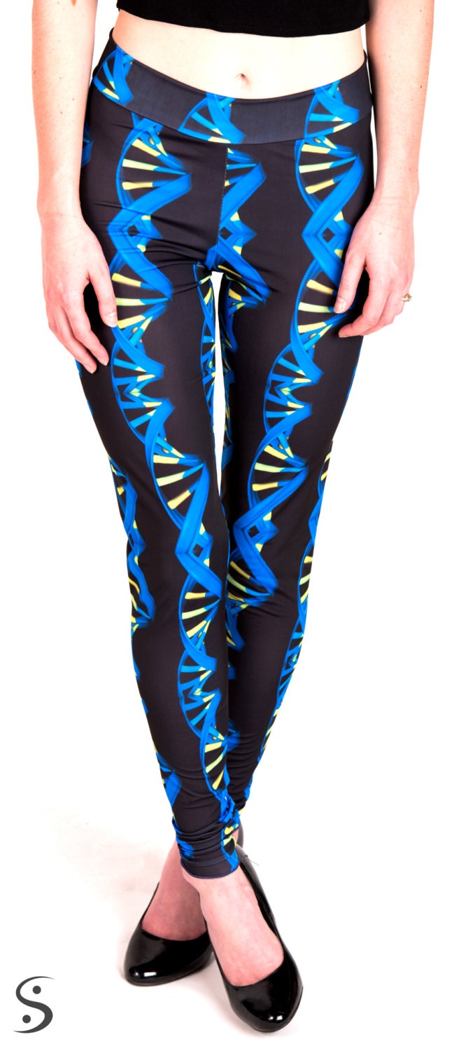 DNA Double Helix Electric Blue Print Leggings
